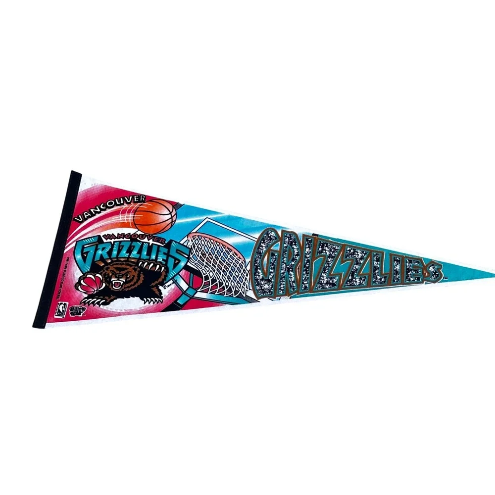 Vintage 1994 Vancouver Grizzlies NBA Pennant Trench Mfg Co Basketball‎ Teal Red